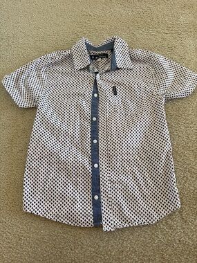 Ben Sherman White Short-Sleeve Button Shirt with Navy Dot Print SZ M 10/12
